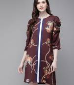 Burgundy Floral Placement Print Shift Dress