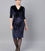 Navy Velvet Wrap Bodycon Dress