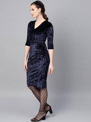 Navy Velvet Wrap Bodycon Dress 2