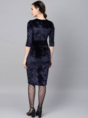 Navy Velvet Wrap Bodycon Dress 3