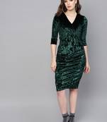 Emerald Green Velvet Wrap Bodycon Dress