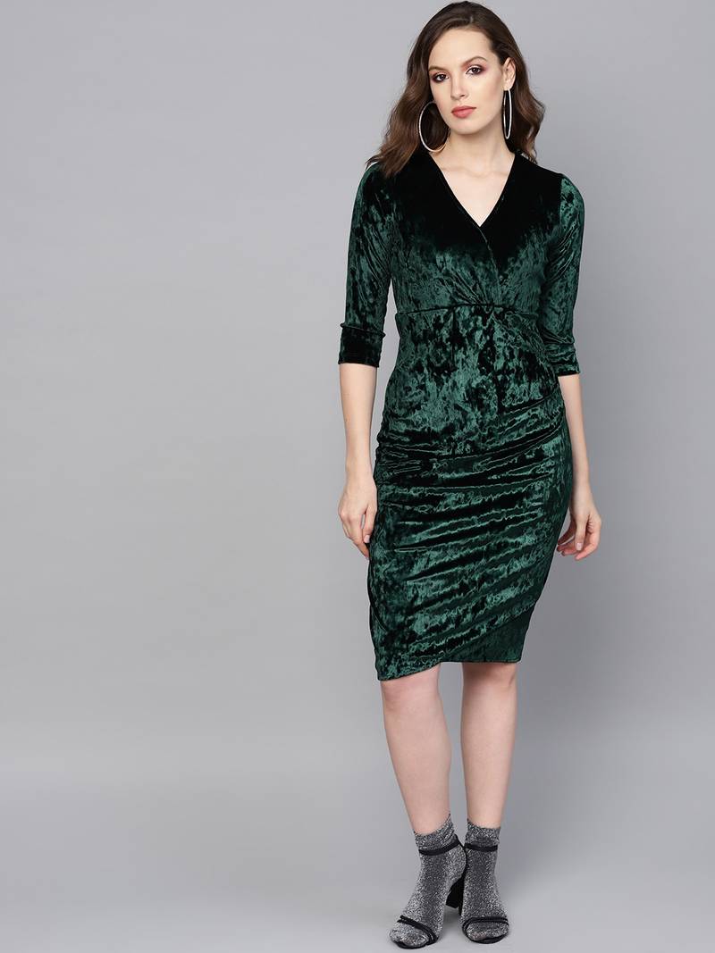velvet wrap bodycon dress