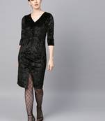 Black Velvet Front Knot Bodycon Dress