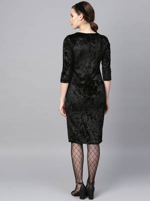 Black Velvet Front Knot Bodycon Dress 3