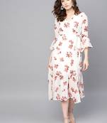 White Floral Wrap Tie Dress