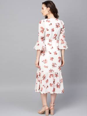 White Floral Wrap Tie Dress 3