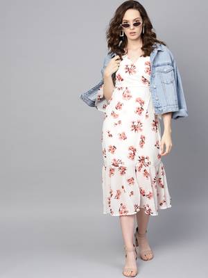 White Floral Wrap Tie Dress 4
