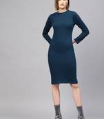 Teal Rib Full Sleeves Bodycon Dress