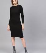 Black Rib Full Sleeves Bodycon Dress