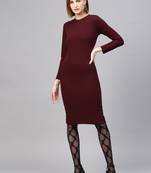Burgundy Rib Full Sleeves Bodycon Dress