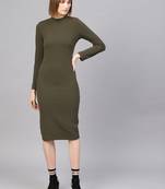 Olive High Neck Bodycon Midi Dress