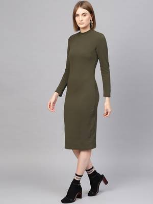 Olive High Neck Bodycon Midi Dress 2