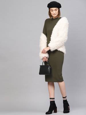 Olive High Neck Bodycon Midi Dress 4