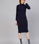 Navy High Neck Bodycon Midi Dress