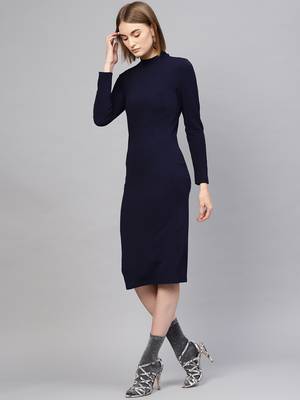Navy High Neck Bodycon Midi Dress 2
