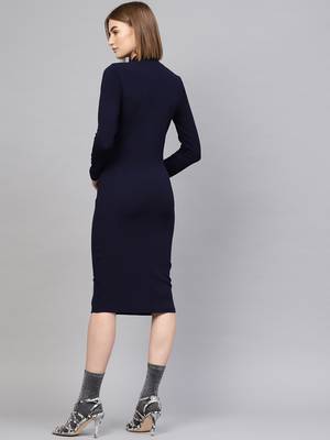 Navy High Neck Bodycon Midi Dress 3