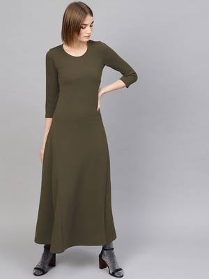 Olive Round Neck Maxi Dress 1