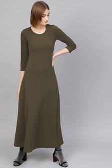 Olive Round Neck Maxi Dress