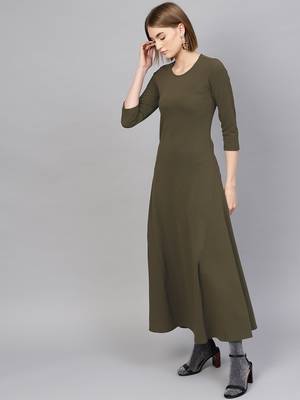 Olive Round Neck Maxi Dress 2