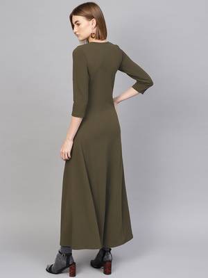 Olive Round Neck Maxi Dress 3