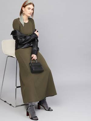 Olive Round Neck Maxi Dress 4