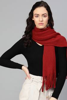 Red Woolen Tassel Scarf