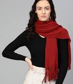 Red Woolen Tassel Scarf