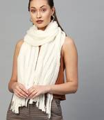White Woolen Broad Tassel Scarf