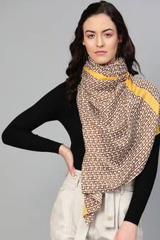 Mono Geo Print Yellow Border Scarf