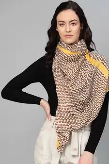 Mono Geo Print Yellow Border Scarf