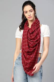 Maroon Check French Knot Scarf