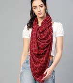 Maroon Check French Knot Scarf