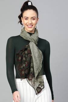 Olive Embroidered Border Scarf