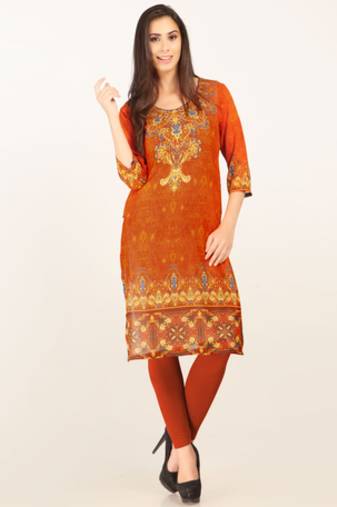 Orange Georgette Printed Kurti