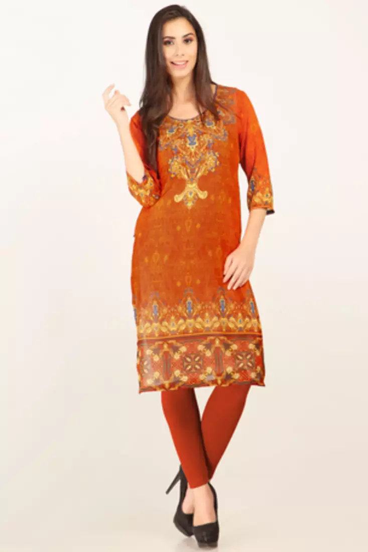 Orange Georgette Printed Kurti