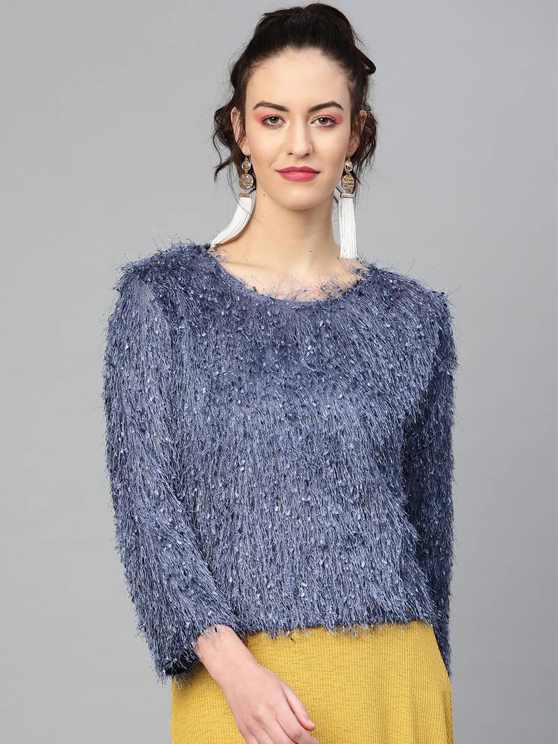Blue Tassel Woolen Jumper