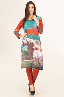 Multi Colour Georgette Round Neck Kurti