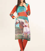 Multi Colour Georgette Round Neck Kurti