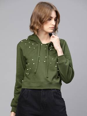Olive Pearl Front Crop Hoodie 1