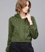 Olive Pearl Front Crop Hoodie