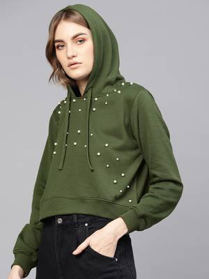 Olive Pearl Front Crop Hoodie 2