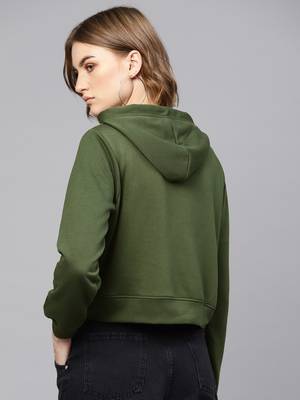 Olive Pearl Front Crop Hoodie 3