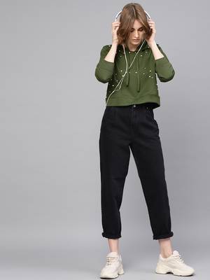 Olive Pearl Front Crop Hoodie 4