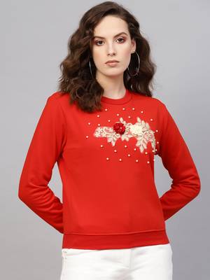 Red Floral Front Patch Sweatshirt 1