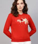 Red Floral Front Patch Sweatshirt
