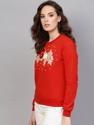 Red Floral Front Patch Sweatshirt 2
