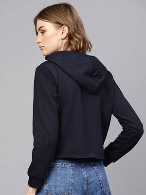 Navy Printed Pocket Crop Hoodie 3