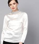 Ivory Satin Blingy Neck Top