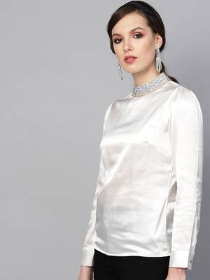 Ivory Satin Blingy Neck Top 2