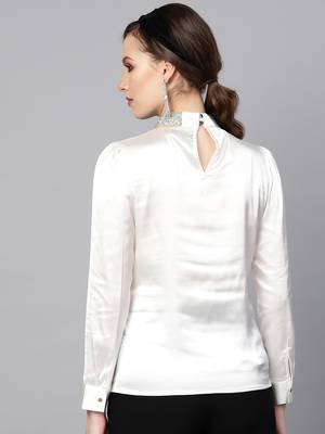 Ivory Satin Blingy Neck Top 3